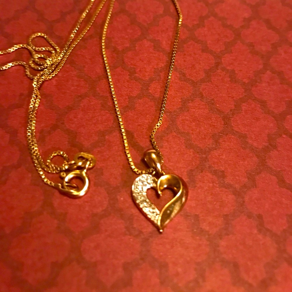 Vintage 925 Italy Vermeil heart crystal necklace